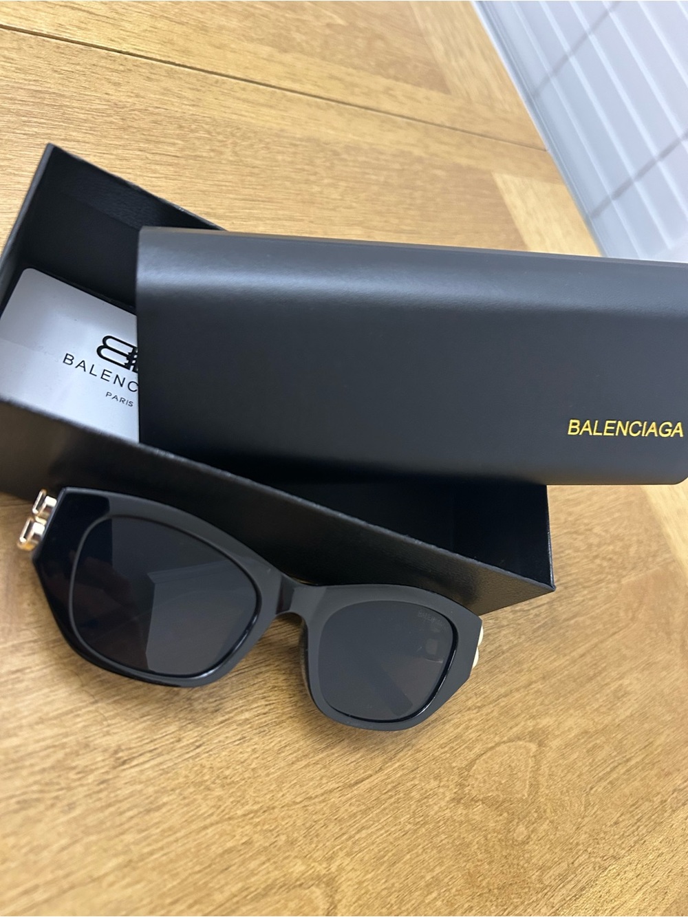 Balenciaga Black Oversized Cat-Eye Sunglasses with Gold Accents